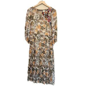 Anthropologie Meadow Rue Floral Espalier Embroidered Midi Dress Size Medium